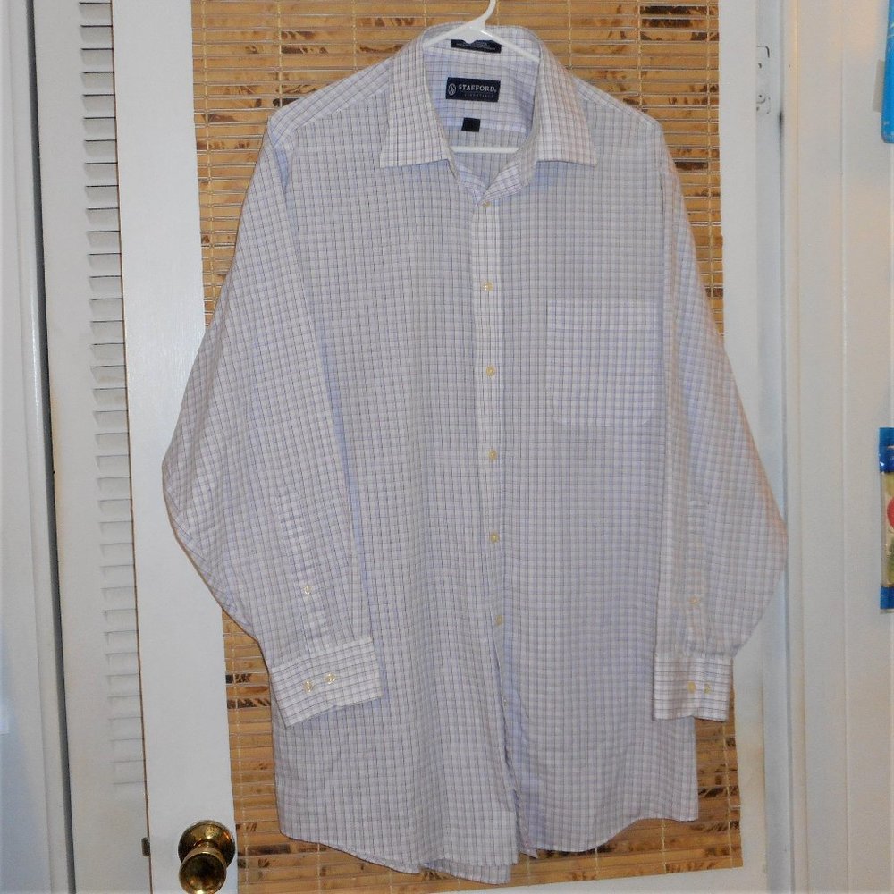Stafford Essentials Men's Button Up Gray Check Fitted Shirt (*Size: 17 (32-33))